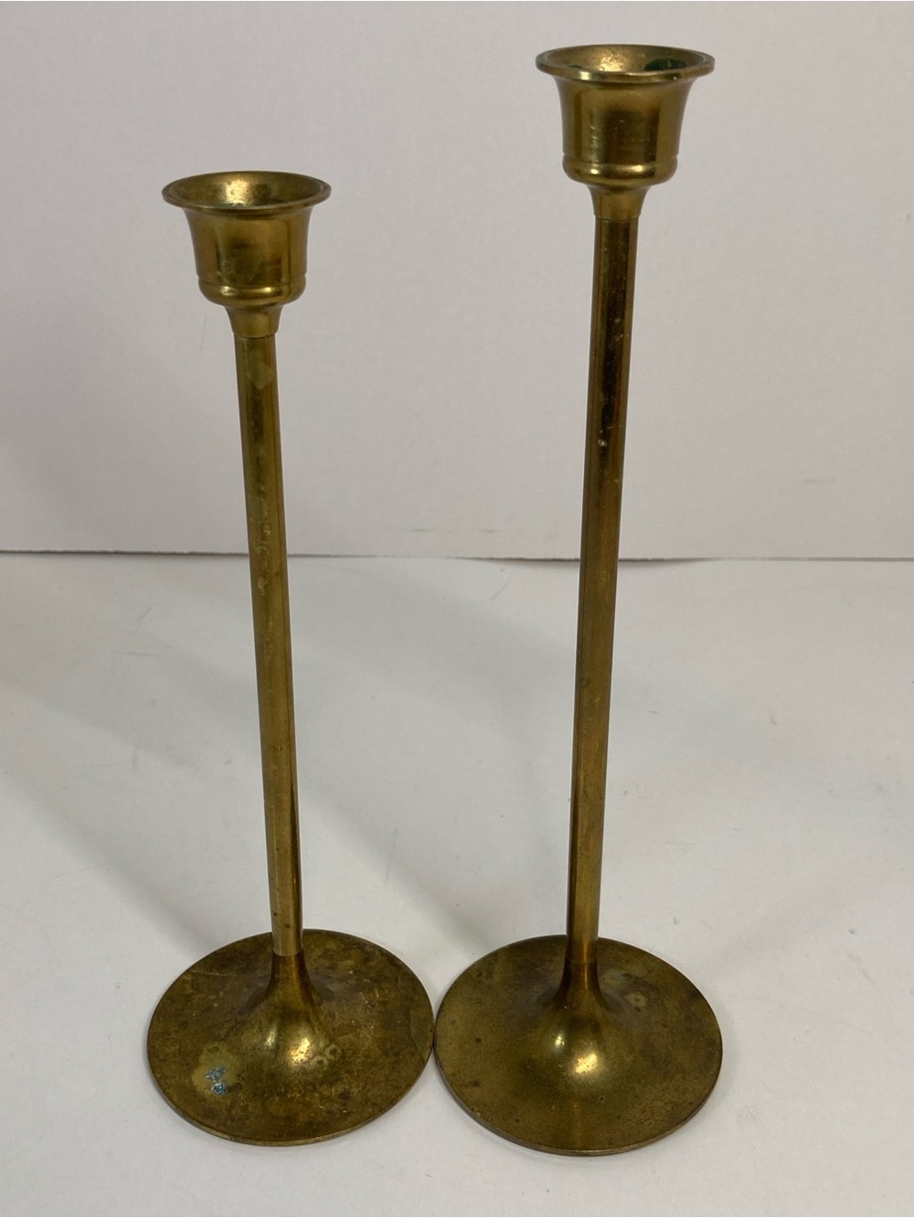 Vintage Brass Candle Stick Holder Pair Round Taper Tulip MCM Decor